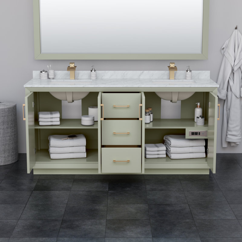 Strada 71'' Double Bathroom Vanity Base Only, Light Green/Black