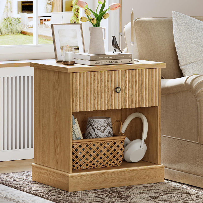 57.7cm W Manufactured Wood Bedside Table, Yellow