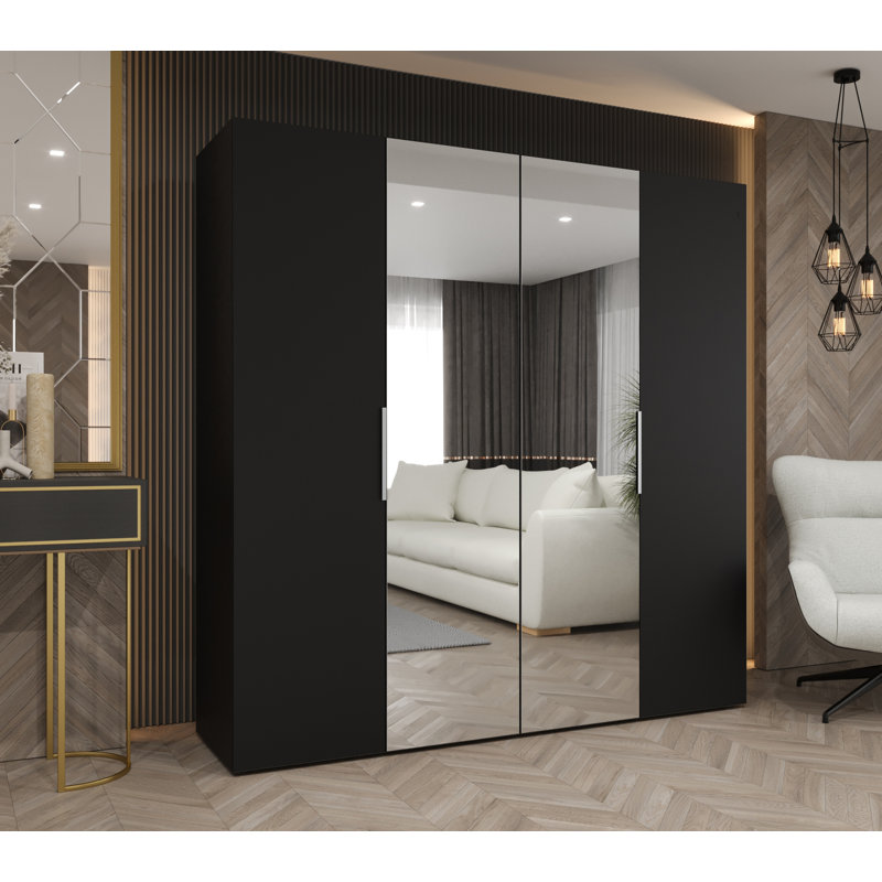 Manufactured Wood Wardrobe, black matt + handles: cashmere
