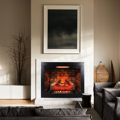 33" Infrared Electric Fireplace Insert With Removable Trim - Home Heating Appliance For Warmth Smokeless Firebox & Crackling Sound Adjustable Flame Brightness Levels 1500W Heat, 5018 /H Covers 400