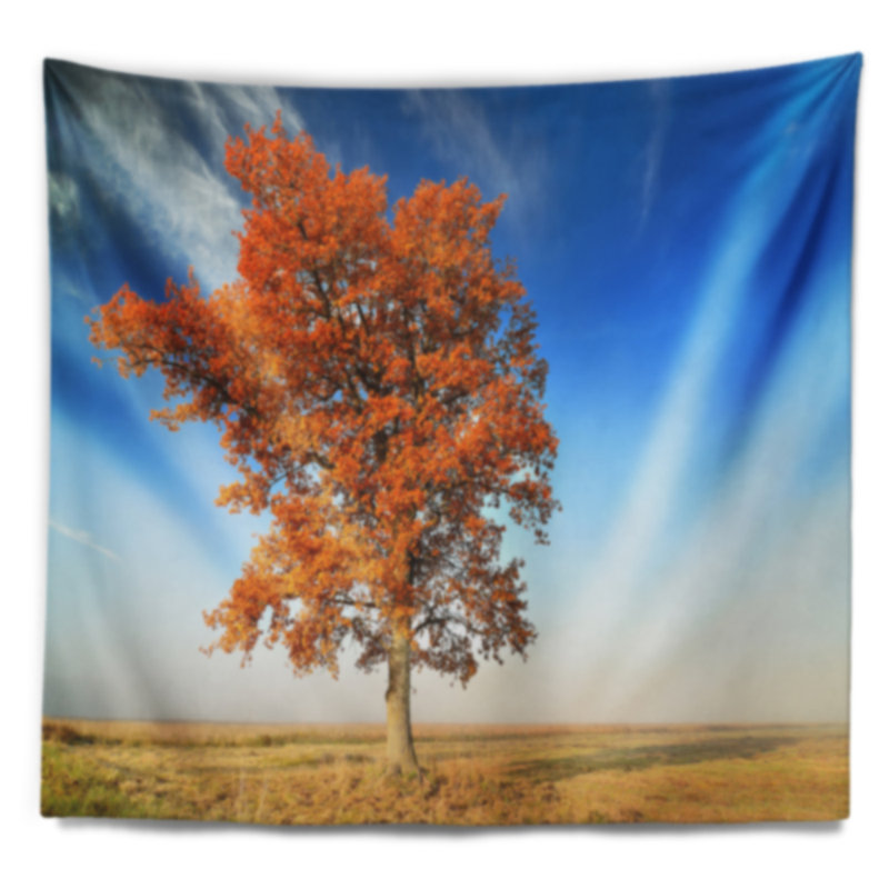 Paysage avec tapisserie d'arbre d'automne solitaire, H 32 po x l 39 po