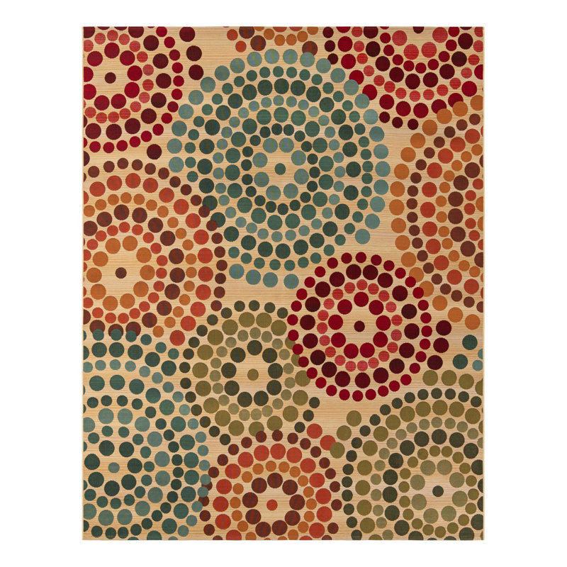 Deweese Geometric Green/Beige/Red/Turquoise Indoor / Outdoor Area Rug, Rectangle 7'1" x 10'