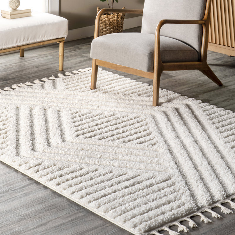 Geometric Shag Tassel Area Rug, Rectangle 3' x 5'