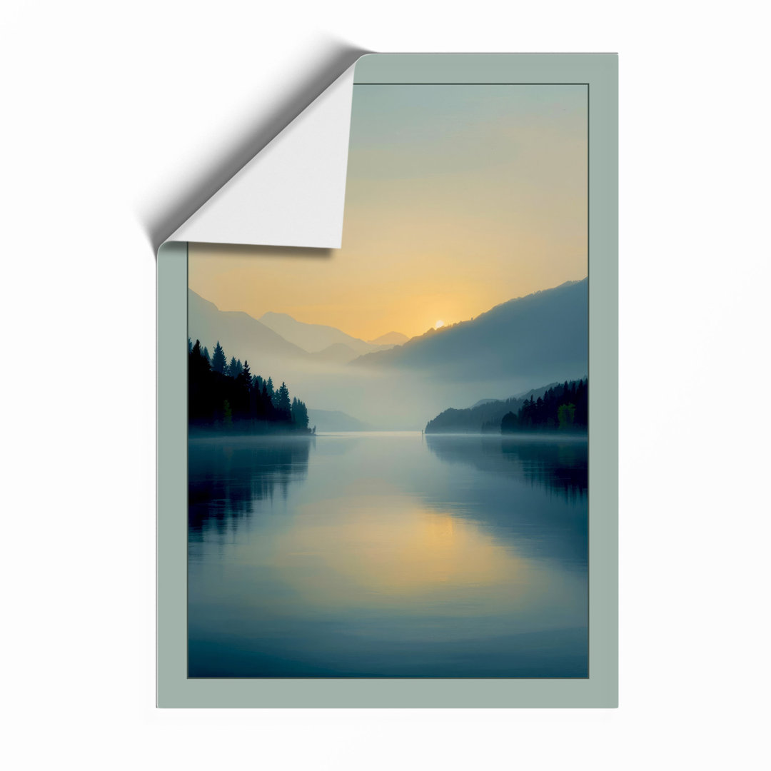 Alpine Lake at Sunrise Scandinavian - Framed Print