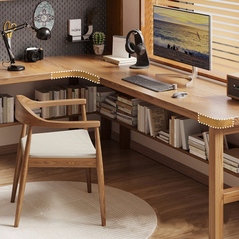Bureaux en bois massif en L Burlywood, H 71,26 po x l 70,87 po x P 47,24 po, Retour à gauche