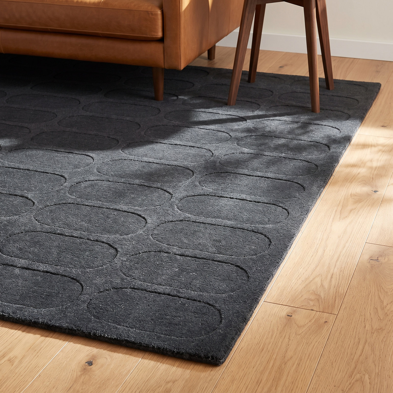 Mazzi Navy Hand-Loomed Geometric Wool Rug, Rectangle 7'10" x 10'