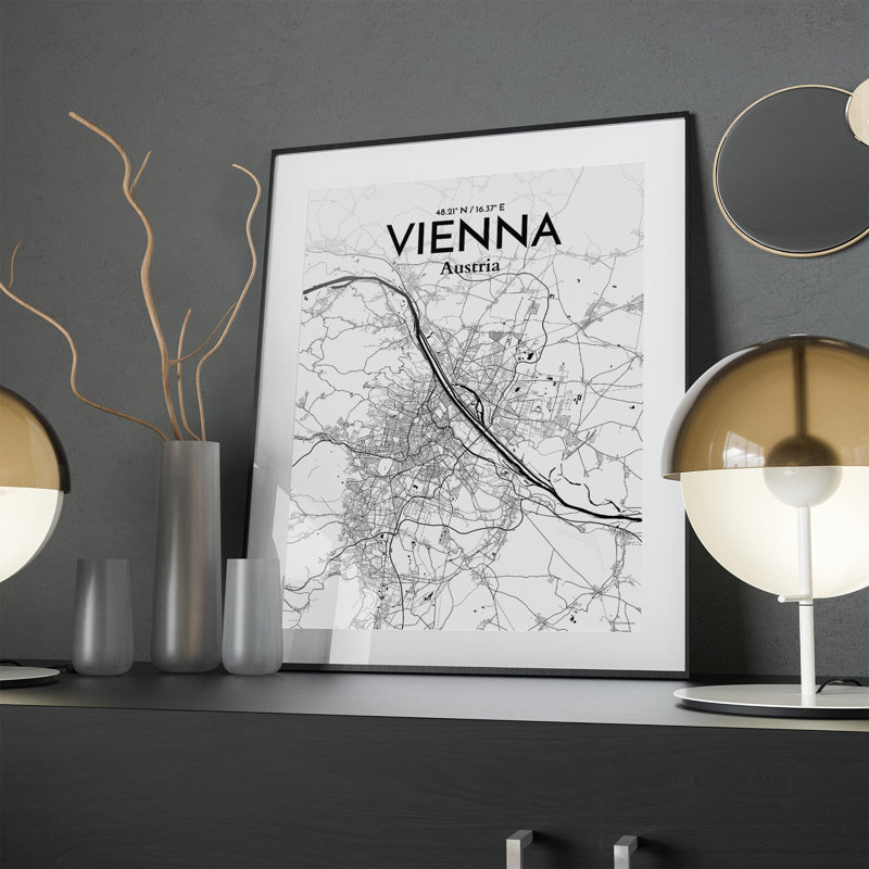 Vienna City Map In Ink - No Frame Print, 24cm H x 18cm W x 0.05cm D