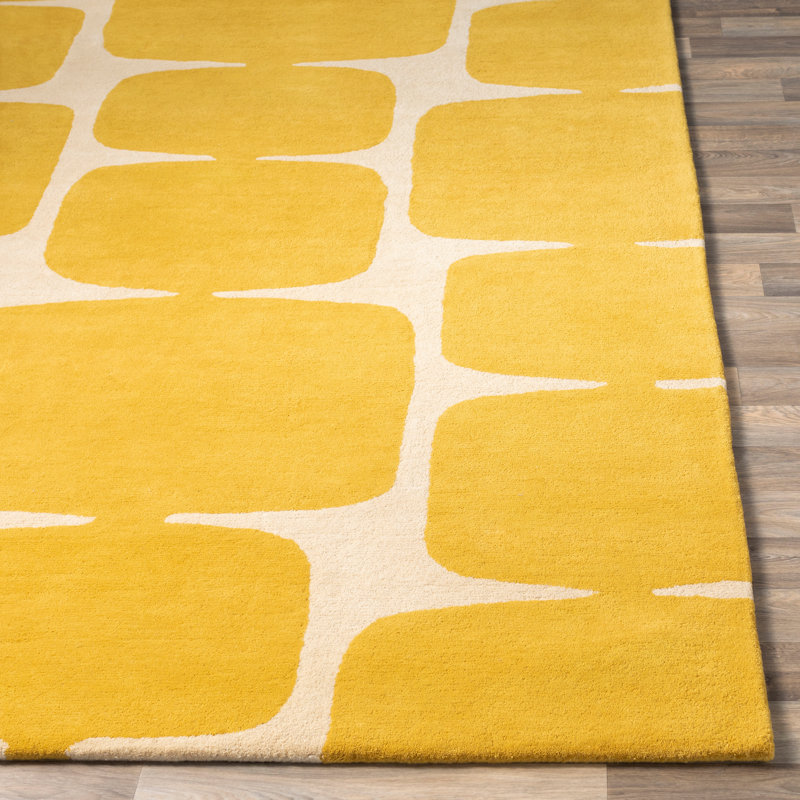 Scion Hand Tufted Wool Geometric Area Rug in Mustard/Cream, Rectangle 3'3" x 5'3"