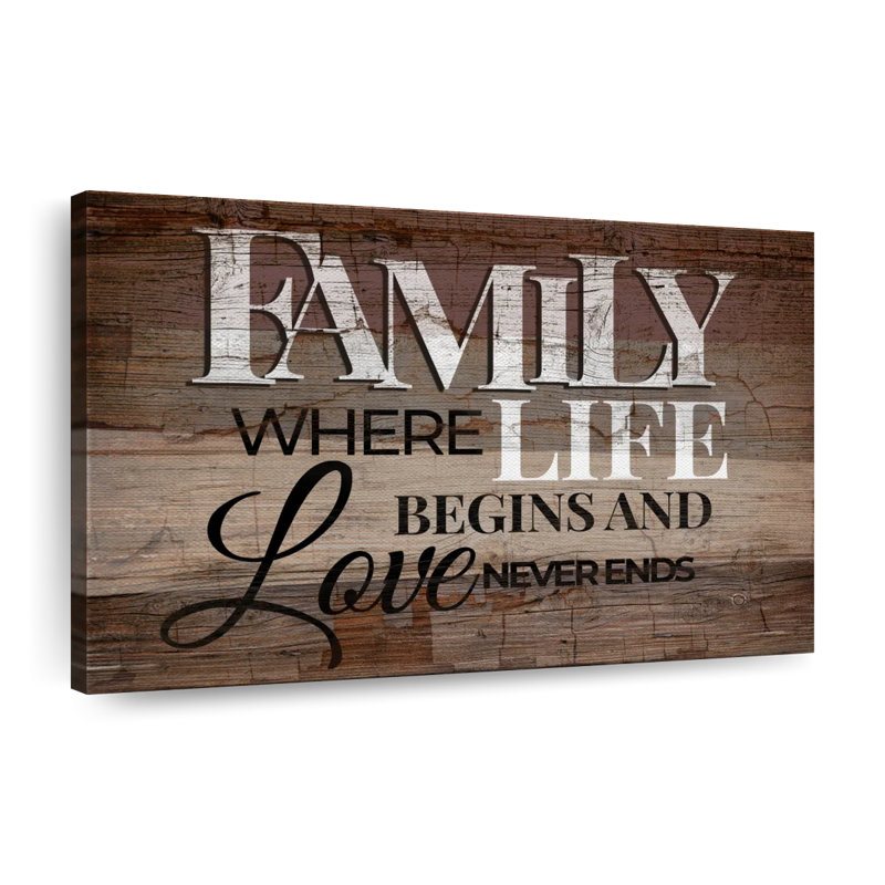 «Family Life», citation typographique, impression sur toile, H 8 po x l 12 po x P 1 po