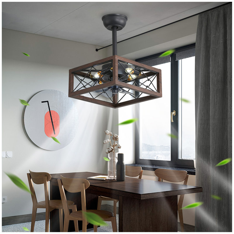 18Inch Caged Ceiling Fan With Lights Remote Control For APP(No Warranty On Bulbs)