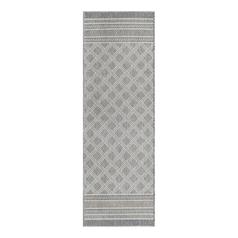 Gray Geometric Flat Woven Outdoor Runner Rug