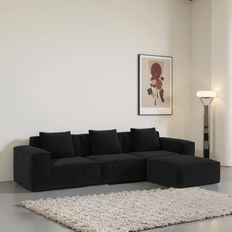 Canapé modulaire modulaire à conversion libre, H 22,4 po x l 118 po x P 39,4 po, 4, Noir