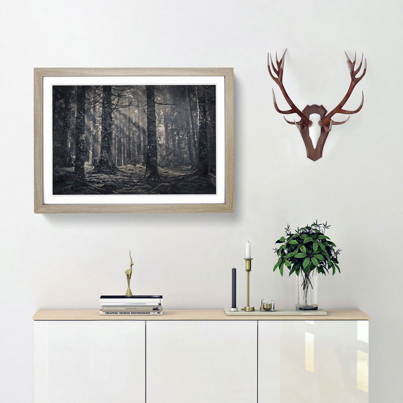 Pine Tree Forest - Picture Frame Graphic Art Print, Oak Framed, 48cm H x 65cm W x 2cm D