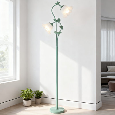 Vintage Flower Floor Lamp With Acrylic Shade, 63.5 Inch Tall Standing Lamp With 2 Led Bulbs And Foot Switch, Floral Design For Living Room Bedroom Office Corner Decor