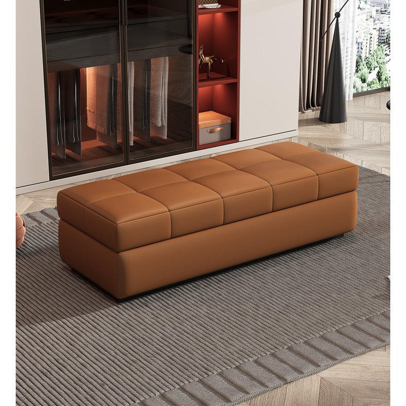 Repose-pieds avec rangement en cuir italien italien, Brun