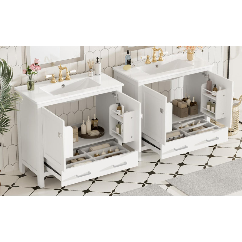 Bathroom Vanity with Ceramic Top, White