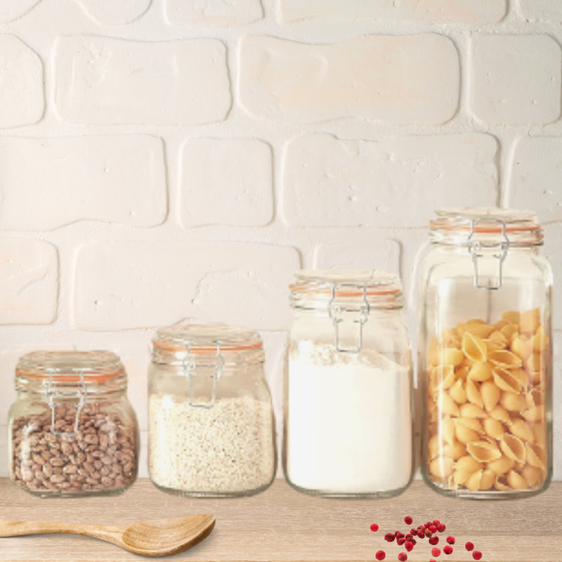 Clear Glass Airtight Canister Set with Clamp Lids, 4-Piece