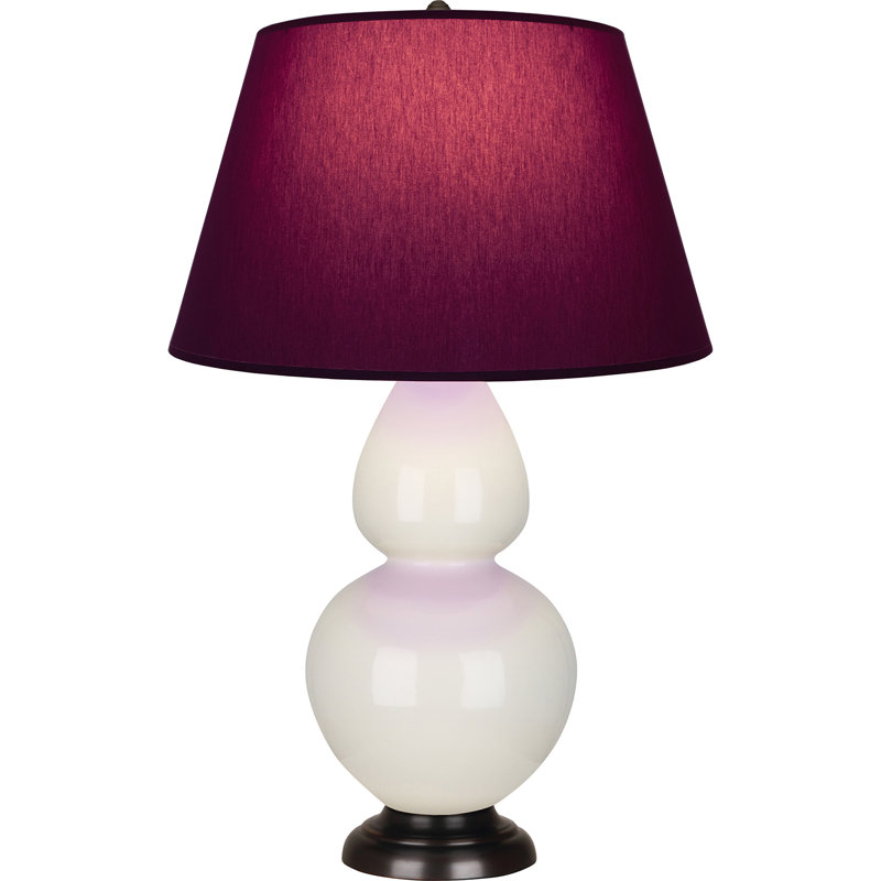 Lampe de table double gourde en céramique, Prune / lavande, Os verni / bronze, Bronze