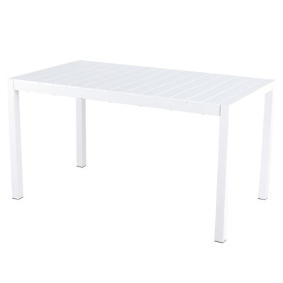 55 Inch White Modern Table For Multi - Scene Use All Weather , Fade Proof Pp Tabletop, Reinforced Metal Legs With Slip Pads Dining Balcony Lounging And Kitchen Workspace Lightweight Pads, 5 Minute