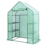 Hanience Walk-in Greenhouse with Anchors and Ropes, 3 Tier 4 Wired Shelves Indoor and Outdoor, Green PE Cover