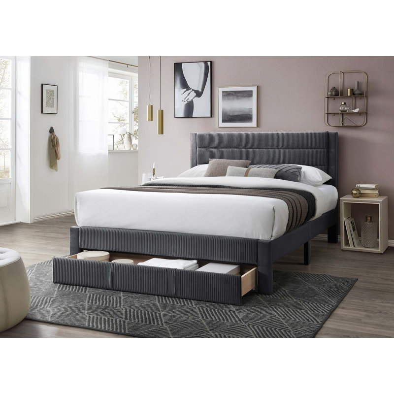 Lit plateforme avec lumière de tiroir de rangement (lit seulement), Gris anthracite