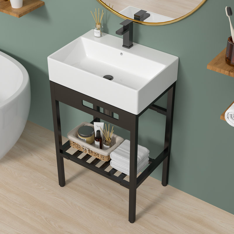 Lavabo de salle de bain rectangulaire autoportant 38 po avec trop-plein et lavabo mural en céramique H 38 po