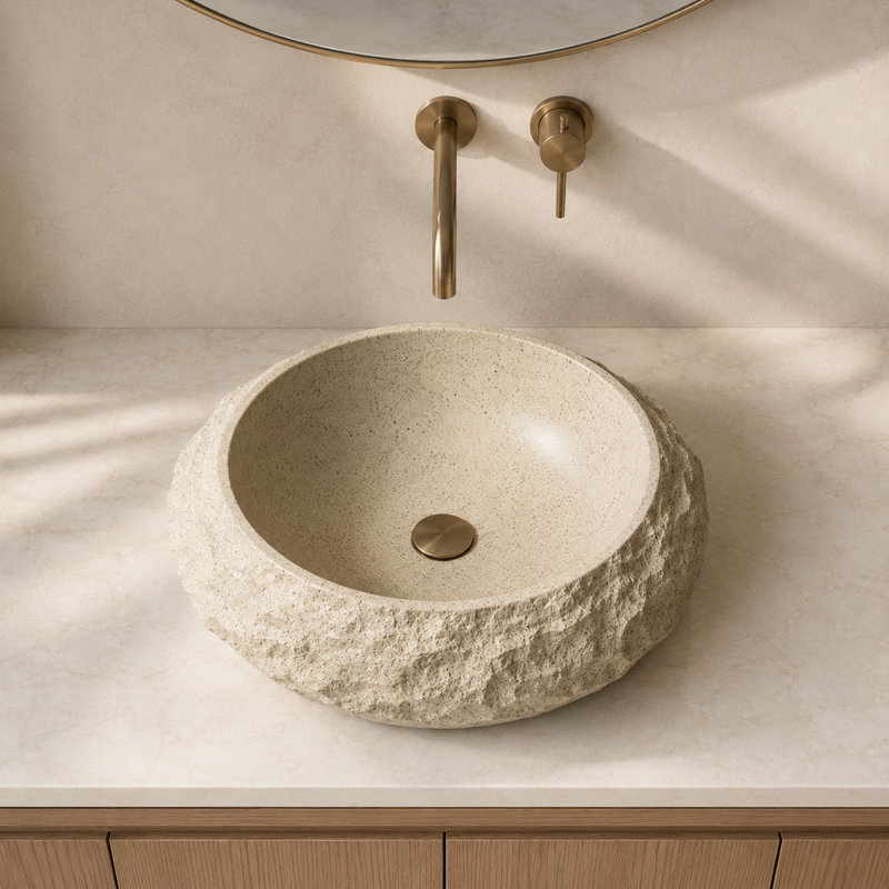 Lavabo de salle de bain ovale irrégulier en résine 18 po gris foncé avec texture de pierre, Gris foncé