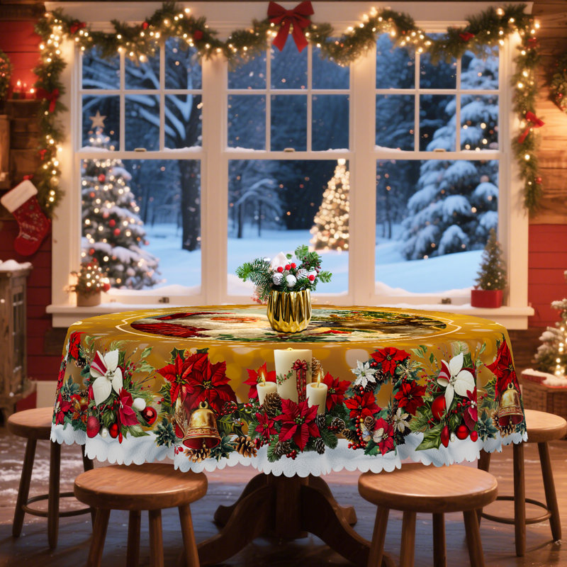 1pc Christmas Themed Print Tablecloth, Round/Rectangular Table Cloth, Mantel Para Mesa De Comedor, Xmas Decor, Holiday Party Indoor Dining Decor, Round Rectangle Christmas Table Cover, Festive Home Kitchen Accessory Gifts, Several Sizes Available