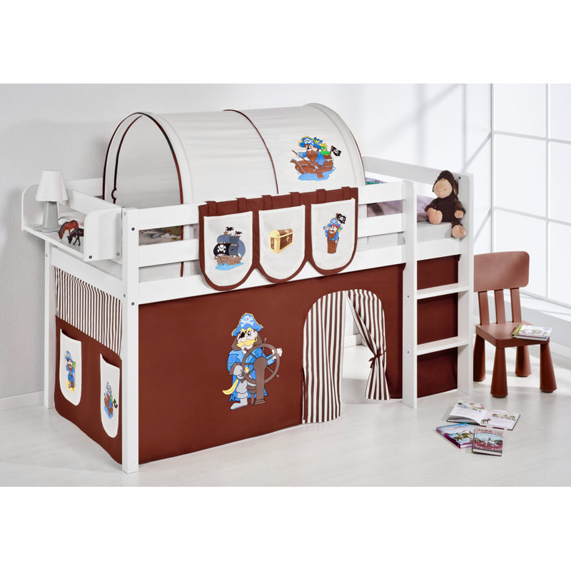 Pirate European Single (90 x 200cm) Mid Sleeper Bed with Curtain, Brown and beige