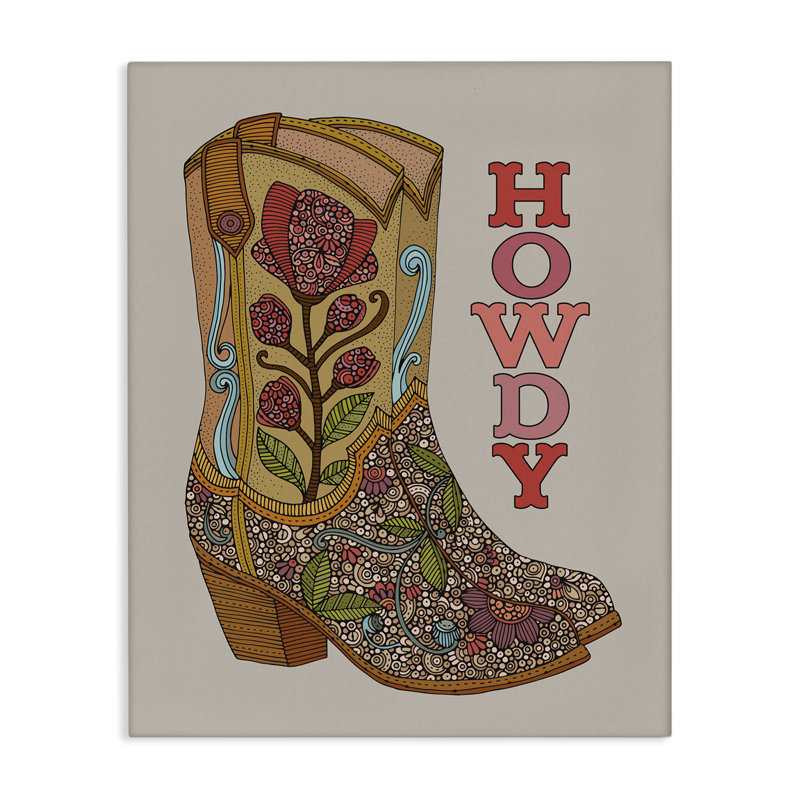 "Howdy Cowboy bottes", art mural par Martina Pavlova, H 40 po x l 30 po