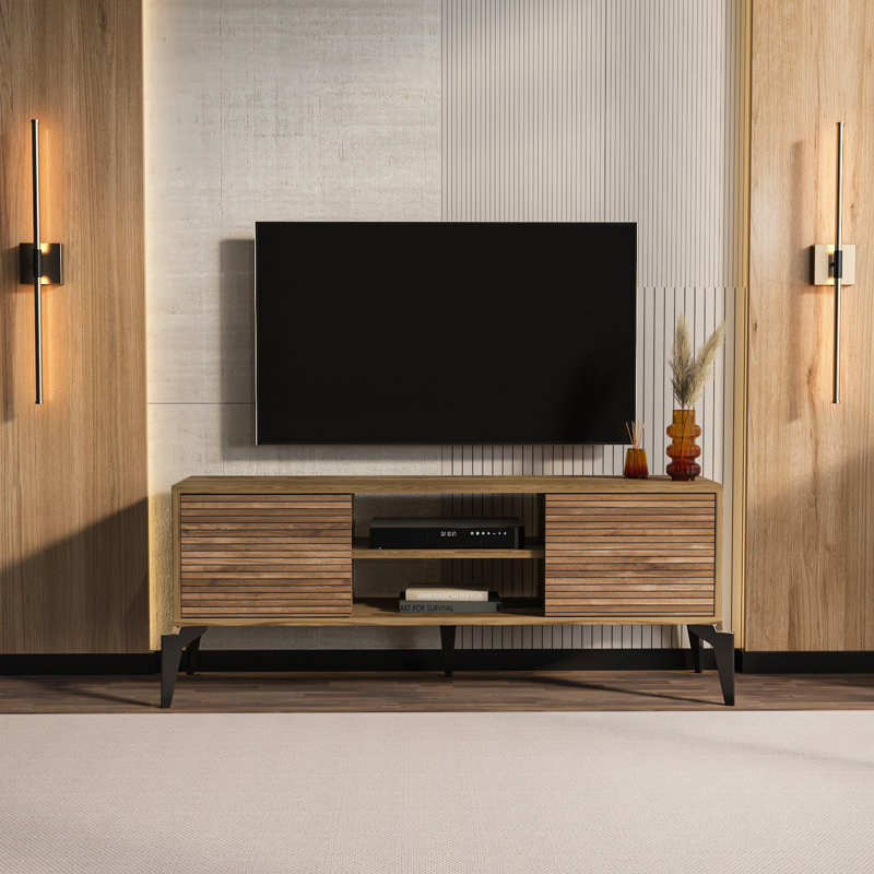Lojo Tv Stand for Tvs up to 55", 52cm H x 160cm L x 29.5cm W, Brown