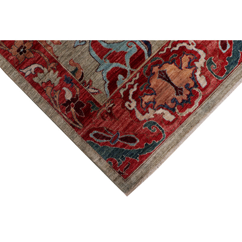 Tapis unique vert / rouge 11 pi 11 po x 14 pi 9 po