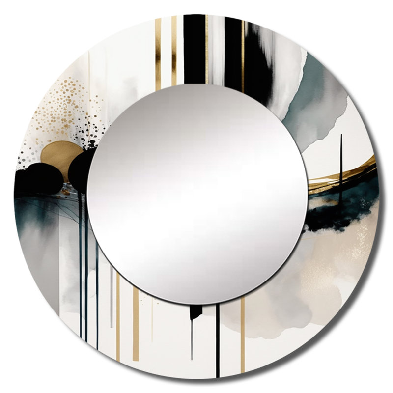 Purdum Abstract Transitional Shapes V - miroir décoratif de formes abstraites, miroir mural rond moderne, impression d'art en métal