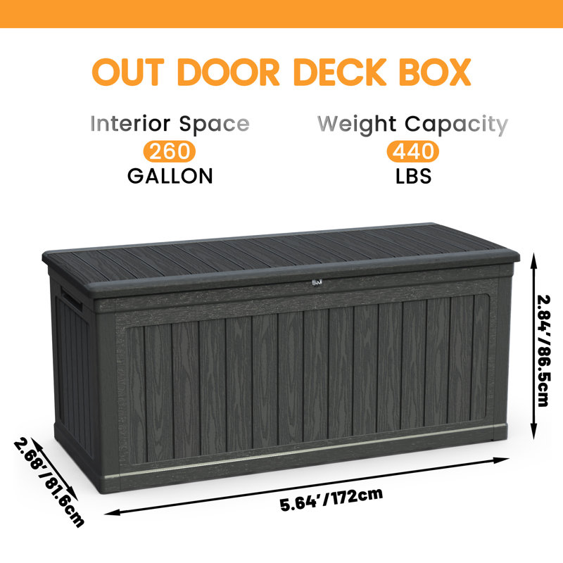 Grande boîte de rangement pour l'extérieur de 260 gallons pour meubles de patio