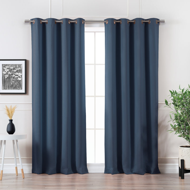 Adina Sevan Solid Thermal Grommet Curtain Panels, Indigo, 52"W x 96"L