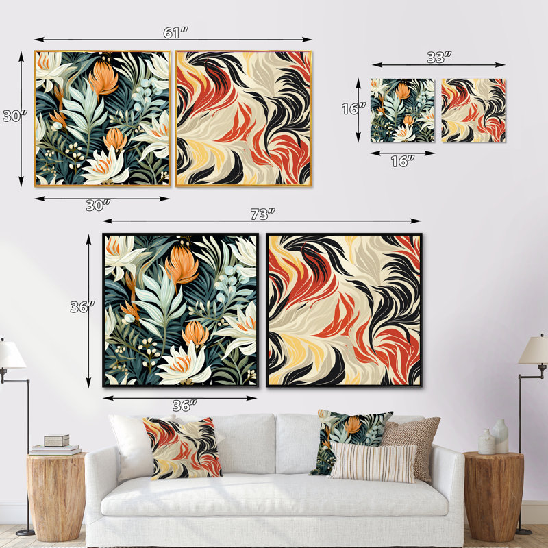 Lonepine - Ensemble de 2 collages carrés floraux, Cadre flottant blanc, H 16 po x l 33 po