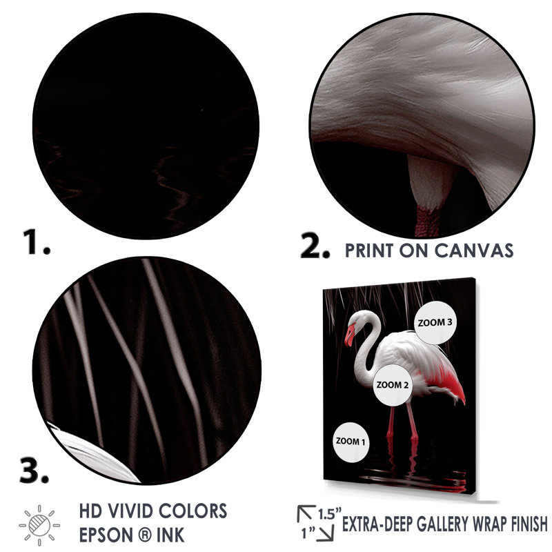 «White Flamingo Paradise», reproduction sur toile, Cadre flottant noir, H 40 po x l 30 po x P 1,5 po