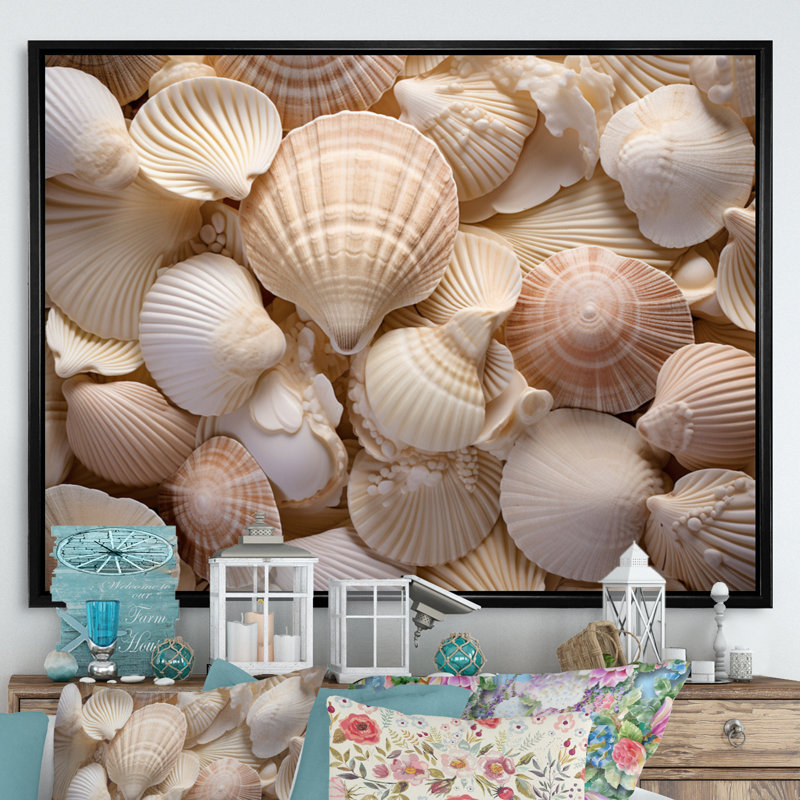 Beige palourde, coquillage, symphonie I - impression, H 16 po x l 32 po x P 1 po, Cadre flottant noir