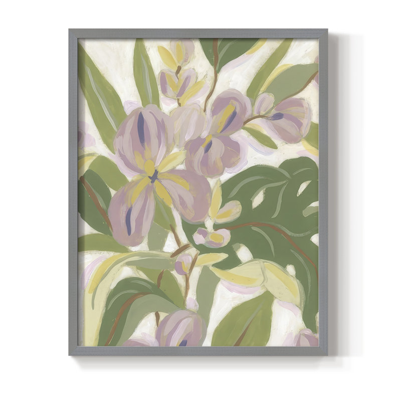 Orchidée tropicale brossée II, reproduction encadrée - bois massif, H 21 po x l 17 po, Gris