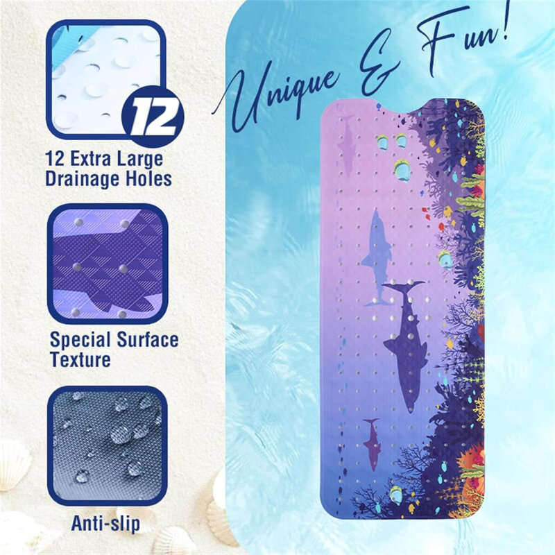 Tapis de bain antidérapant 40 po x 16 po Blue Sea