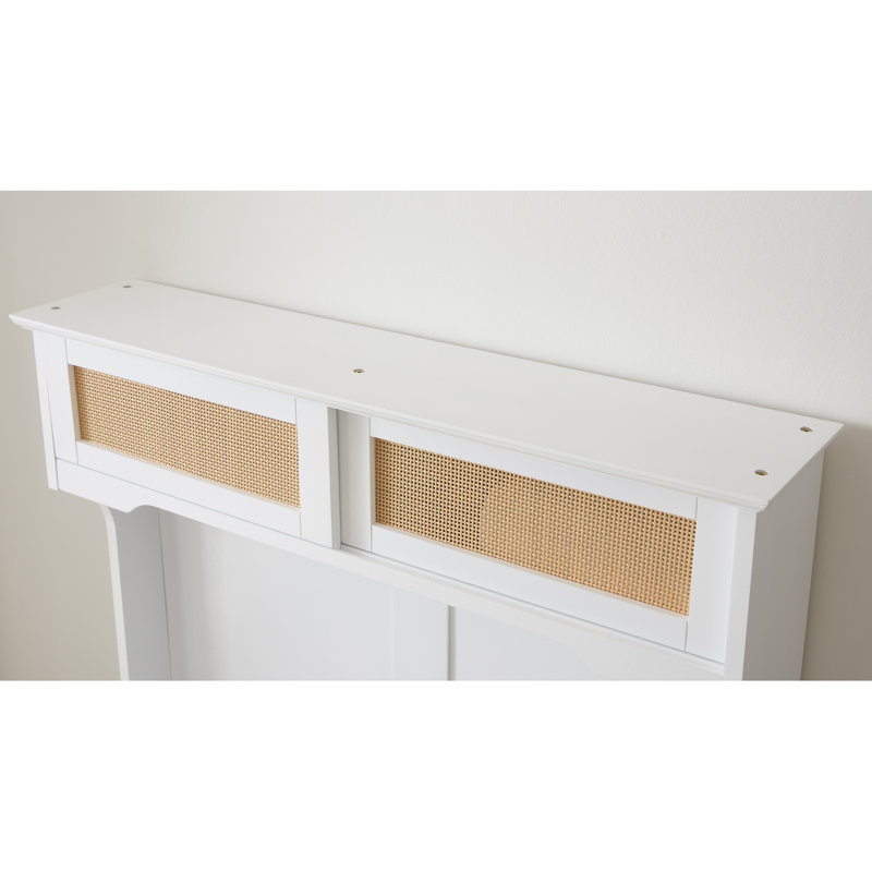 Brandilee Casual Style Hall Tree Entryway Bench with Rattan Door Shelves and Shoe Cabinets, SOLID WOOD Feet, White