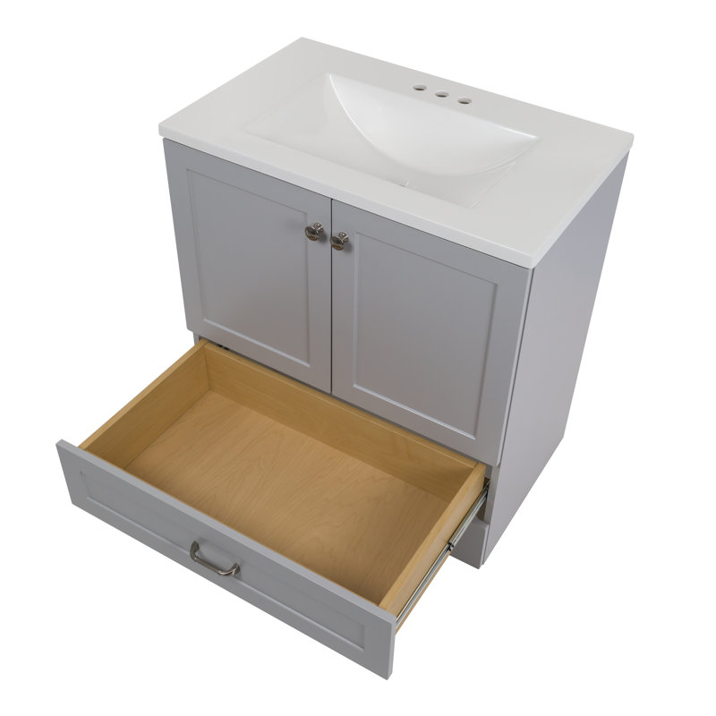 Emlyn 30" Single Bathroom Vanity with 2-Door Cabinet, Drawer, and Cultured Marble Vanity Top, Pearl Gray