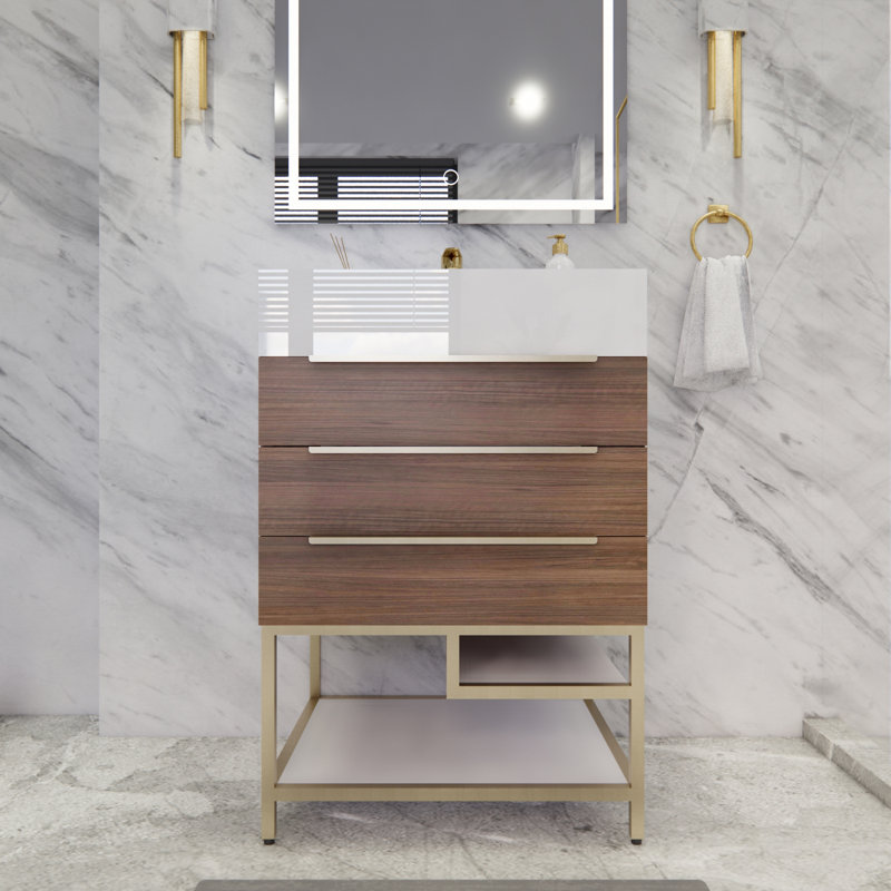 Glasgow 23.5'' Single Bathroom Vanity with Acrylic Top, Rose Wood