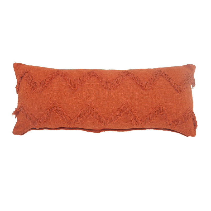 Housse de coussin lombaire Marrice en coton uni à franges, Polyester
