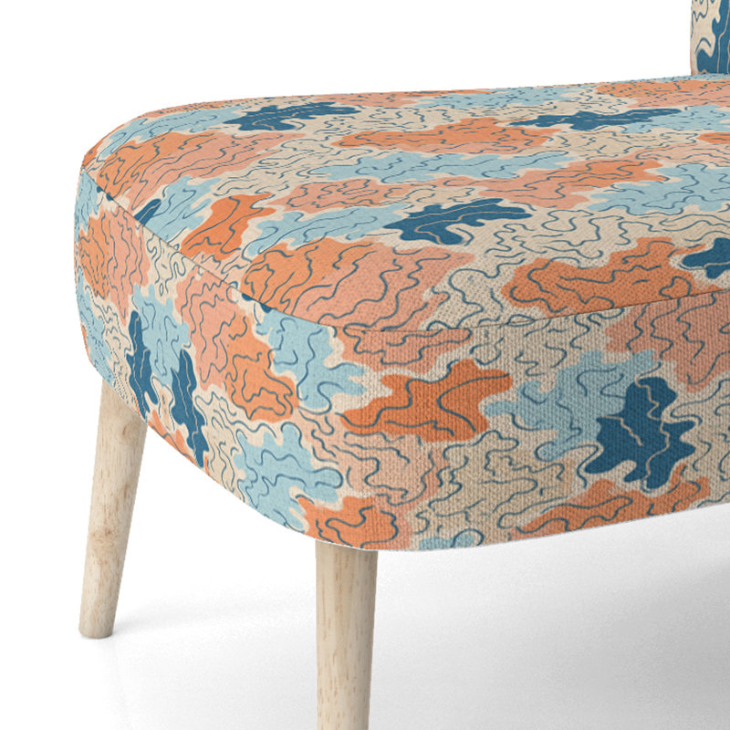 Fauteuil d'appoint abstrait - Fauteuil d'appoint en velours bleu à motif corail côtier, Chaise d'appoint sans accoudoirs