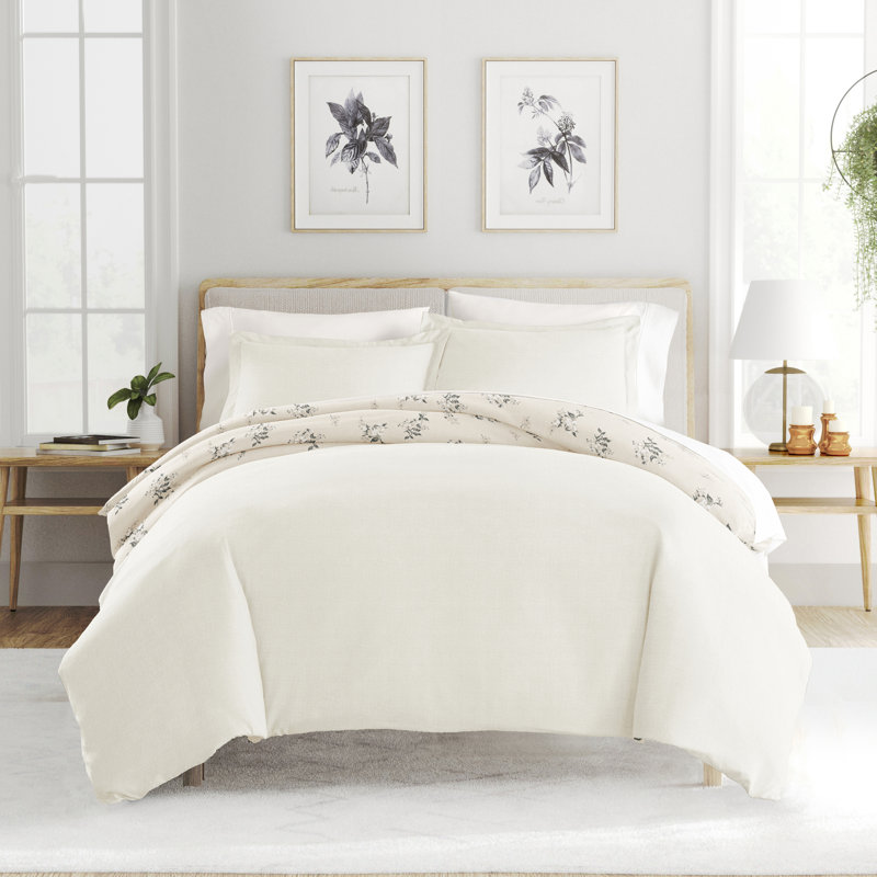 Ensemble de housse de couette 3 pièces à motif ultra doux - Serenity, Double/Grand, Délicat floral ivoire