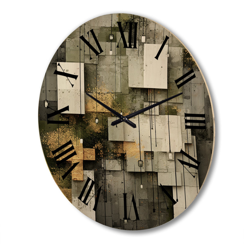 Horloge murale abstraite géométrique en gris et jaune, Très grand