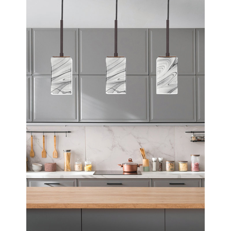 Mini-luminaire suspendu à cordon Wakefield, fini granit foncé avec verre tourbillon onyx carré de 3,5 po
