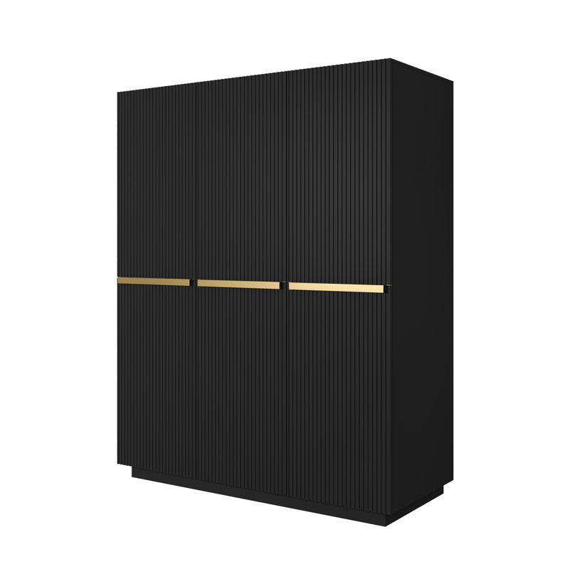 Altje 3 Door Manufactured Wood Wardrobe, Black/Gold