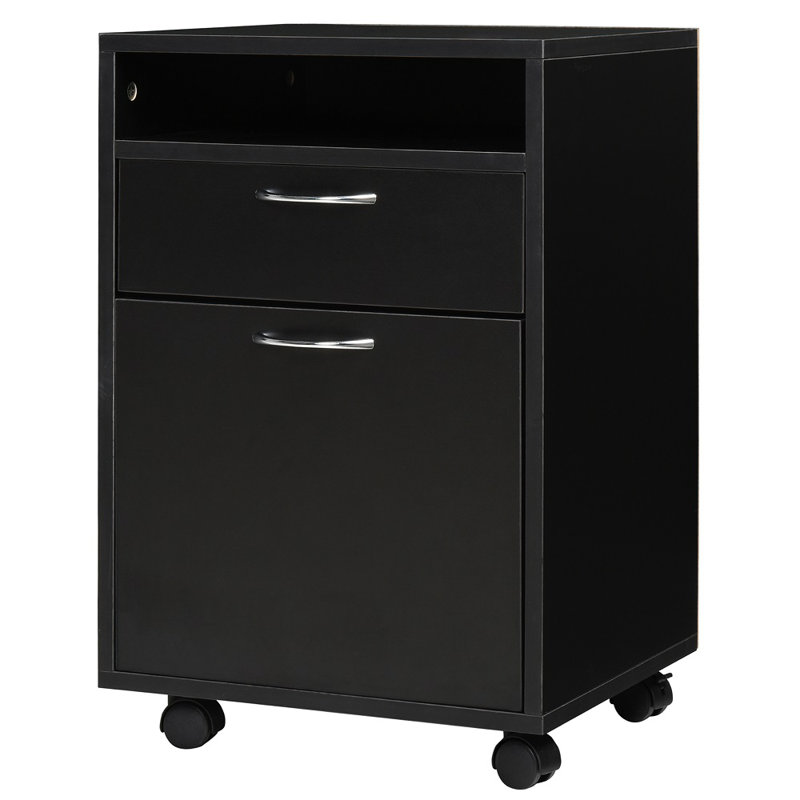 Armoire de rangement mobile à roulettes, organisateur sous le bureau avec tiroir, armoire et tablette, Noir